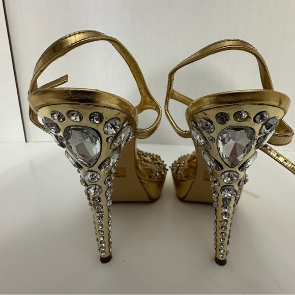 Celeste Gold Rhinestone Stiletto Heels Jewel Back Detail Y2K Size 10 - Picture 5 of 15